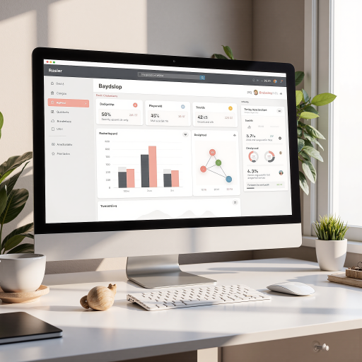 教育机构案例展示，显示在线课程关键词优化成果，背景为教育机构办公室，温暖灯光